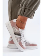 Sneakersy Skórzane Damskie D&A LR110 Biało-Różowe