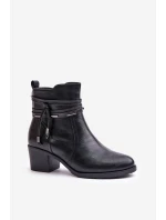 Botki Damskie Na Słupku Ocieplane Czarne Lobina