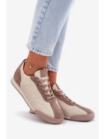 Skórzane Buty Sportowe Damskie Laura Messi 2935 Beżowe