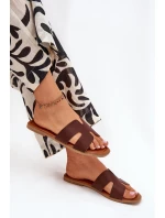 Klapki Damskie Płaskie Z Wycięciami Ciemnobrązowe Salyra