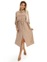 531-3 Midi sukňa so zlatými gombíkmi a viazaním - MOCHA MOUSSE