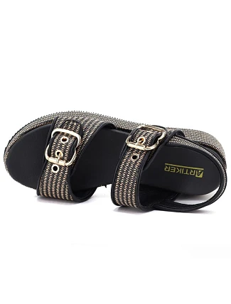 Dámske sandále na platforme čierno-zlaté Artiker 58C1741