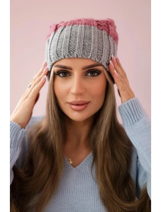 Paris fleecová čiapka K212 tmavo ružová+sivá