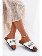 Klapki Damskie Z Rzepem Na Korkowej Platformie Białe Baylin