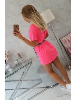 Šaty s ozdobným pásikom ružové neónové