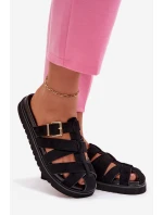 Dámské pantofle s pásky a zlatým sponou Černé Roselisse