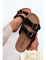 Semišové pantofle na korkové podrážce s přezkami Černé Tavira