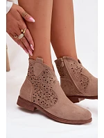 Dámske perforované členkové topánky HY61-8026 Beige - S.Barski