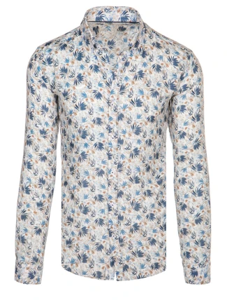 Pánska kvetinová biela košeľa FashionStreet DX2634 Pánska kvetinová biela košeľa FashionStreet DX2634