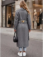 Dlhý dámsky kabát s opaskom na prechodné obdobie, tmavošedý, FashionStreet NY0773 Dlhý dámsky kabát s opaskom na prechodné obdobie, tmavošedý, FashionStreet NY0773
