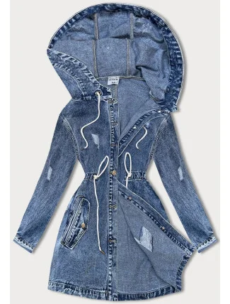 Svetlo modrý džínsový prehoz cez oblečenie s kapucňou (POP7011-K) Svetlo modrý džínsový prehoz cez oblečenie s kapucňou (POP7011-K)