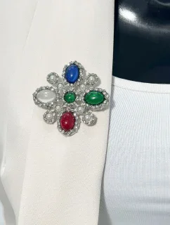 Brošňa Kvetina 2 strieborná + viacfarebná