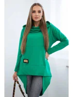 Mikina s dlhým chrbtom a kapucňou svetlo zelená