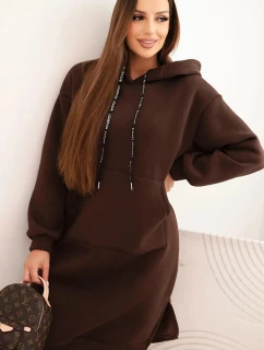 Dámske bavlnené zateplené šaty s kapucňou Brown