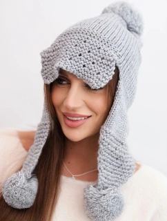 Dámska zimná čiapka s vlnou, kšiltom a bambuľkami K475 svetlo sivá