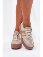 Skórzane Sneakersy Damskie Na Platformie Zazoo N1234 Beżowe