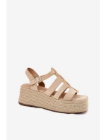 Sandały Damskie Z Paskami I Plecionką Beżowe Pardauss