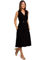 S224 Šaty bez rukávov s umelým zavinovaním - čierne S224 Šaty bez rukávov s umelým zavinovaním - čierne