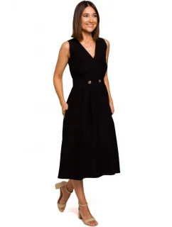 S224 Šaty bez rukávov s umelým zavinovaním - čierne