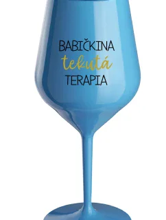 BABIČKINA TEKUTÁ TERAPIA - modrá nerozbitná sklenice na víno 470 ml