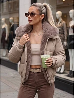 Dámska zimná prešívaná bunda s kožušinovým lemom, béžová, FashionStreet TY6009 Dámska zimná prešívaná bunda s kožušinovým lemom, béžová, FashionStreet TY6009