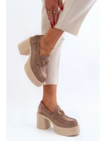 Zazoo 20170 Półbuty Zamszowe Damskie Na Słupku Beżowe