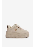 Sneakersy Buty Sportowe Damskie Ocieplane Na Masywnej Podeszwie Beżowe Ardiela