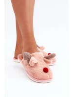 Futrzane Kapcie Damskie Z Motywem Renifera Różowe Sennalith