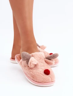 Futrzane Kapcie Damskie Z Motywem Renifera Różowe Sennalith
