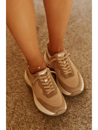Zamszowe Sneakersy Damskie Na Platformie Big Star RR274A345 HI-POLY SYSTEM Ciemnobeżowe