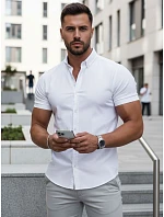 Pánska košeľa s krátkym rukávom, strih regular fit, biela, FashionStreet KX1097 Pánska košeľa s krátkym rukávom, strih regular fit, biela, FashionStreet KX1097