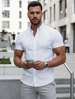 Pánska košeľa s krátkym rukávom, strih regular fit, biela, FashionStreet KX1097