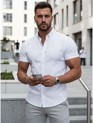 Pánska košeľa s krátkym rukávom, strih regular fit, biela, FashionStreet KX1097 Pánska košeľa s krátkym rukávom, strih regular fit, biela, FashionStreet KX1097
