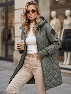 Dlhá dámska prešívaná prechodná bunda, zelená, FashionStreet TY5863