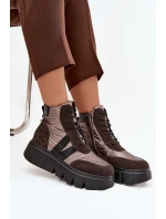 Dámska zateplená členková obuv na platforme 58562 Hnedý vzor - Vinceza