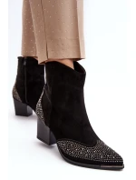 Damskie Zdobione Botki Kowbojki Na Słupku Czarne Eleduana