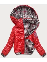 Krátka červená dámska bunda s ozdobným lemovaním (B8030-4) Krátka červená dámska bunda s ozdobným lemovaním (B8030-4)