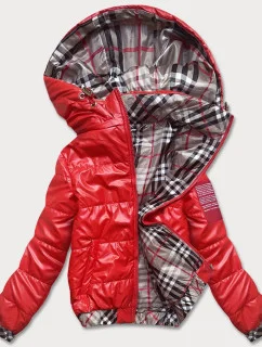 Krátka červená dámska bunda s ozdobným lemovaním (B8030-4)