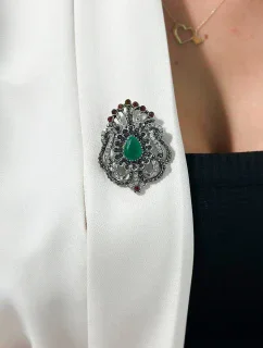 Brošňa XZ459-109 strieborná + zelená