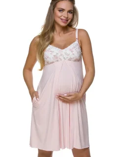 Dámska tehotenská nočná košeľa 3122 Light Pink with White - LupoLine