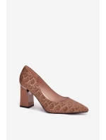 Dámske lodičky na podpätku 62254 Hnedý vzor - VINCEZA
