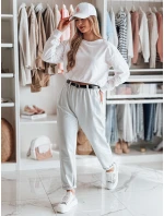 Dámske nohavice chinos s opaskom svetlo šedé FashionStreet UY2553