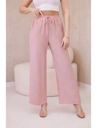 Viskózové nohavice so širokými nohavicami tmavo púdrovo ružovej farby Viskózové nohavice so širokými nohavicami tmavo púdrovo ružovej farby