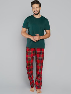 Pánske pyžamo Narwik, krátky rukáv, dlhé nohavice - zelené/potlač