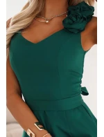 643-1 Elegantné večerné maxi šaty s rozparkom a ružami - fľaškovo zelené