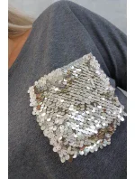 Flitrové šaty s vreckami v grafitovej farbe