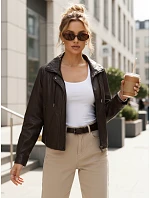 Dámska nadrozmerná hnedá kožená bunda FashionStreet TY5663