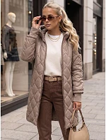 Dlhá dámska prešívaná prechodová bunda, béžová, FashionStreet TY5866 Dlhá dámska prešívaná prechodová bunda, béžová, FashionStreet TY5866