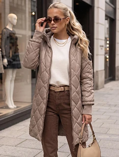Dlhá dámska prešívaná prechodová bunda, béžová, FashionStreet TY5866
