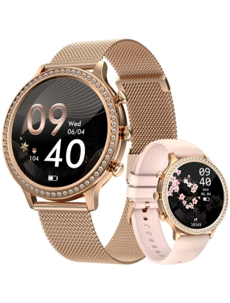 Dámske inteligentné hodinky VELTORI VT310-1 Zlatý náramok + ružový silikónový remienok Dámske inteligentné hodinky VELTORI VT310-1 Zlatý náramok + ružový silikónový remienok